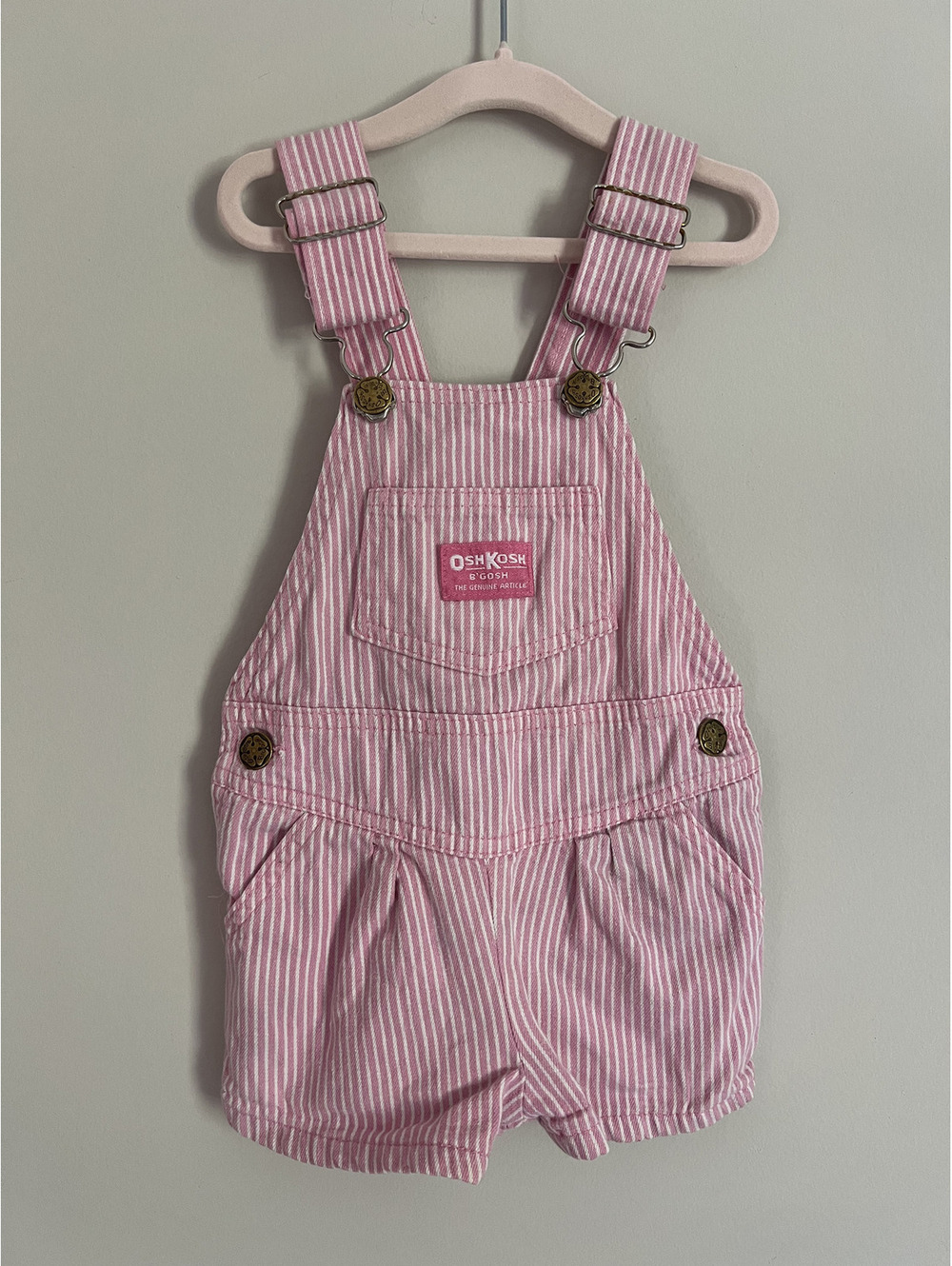 Vintage OshKosh Pink Conductor Stripe Shortall Overalls